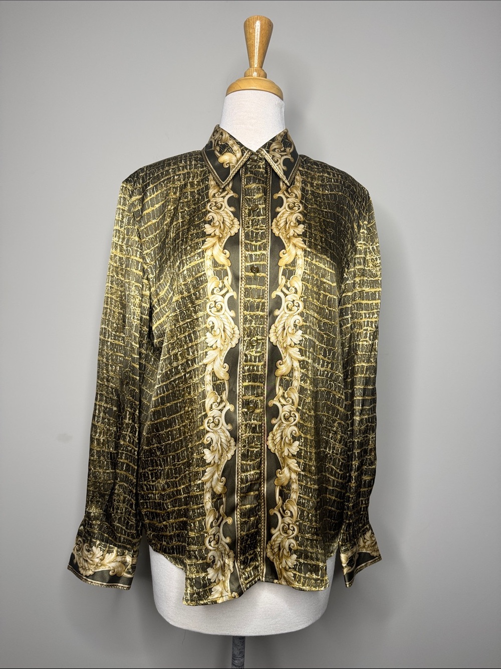 Vtg Starington Ornate Snake Pattern 100% Silk Blouse Business Animal Size 10